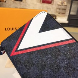 Replica Louis Vuitton Damier Graphite Red White V Stripe Zippy Organizer Wallet