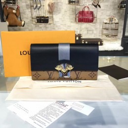 Replica Louis Vuitton Black Brown Monogram Bee Column Wallet