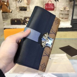 Replica Louis Vuitton Black Brown Monogram Bee Column Wallet