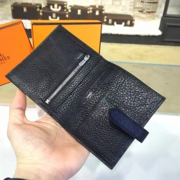 Replica Hermes Black Pebbled Bearn Wallet Silver H Hardware
