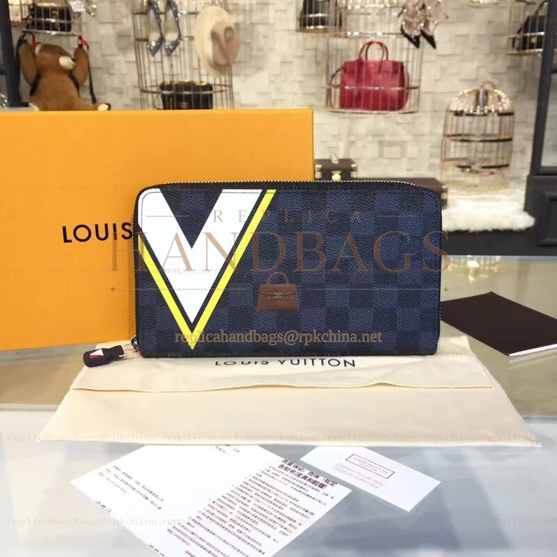 Replica Louis Vuitton Damier Graphite Yellow White V Stripe Zippy Organizer Wallet