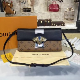 Replica Louis Vuitton Black Brown Monogram Bee Column Clutch