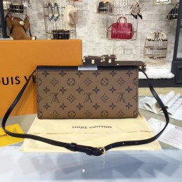 Replica Louis Vuitton Black Brown Monogram Bee Column Clutch