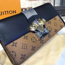 Replica Louis Vuitton Black Brown Monogram Bee Column Clutch