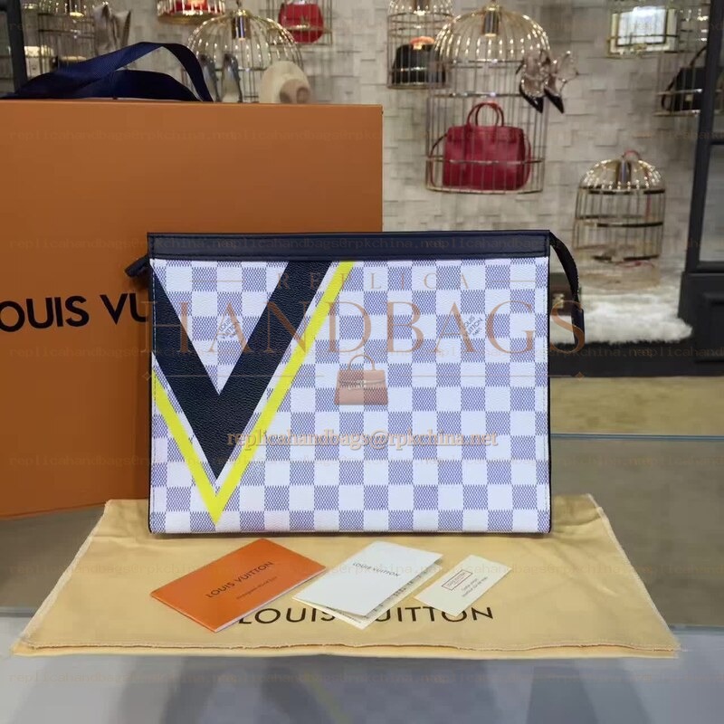Replica Louis Vuitton White Damier V Stripe Pochette Voyage MM