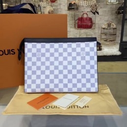 Replica Louis Vuitton White Damier V Stripe Pochette Voyage MM