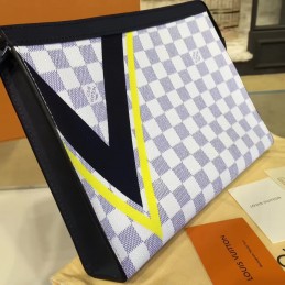 Replica Louis Vuitton White Damier V Stripe Pochette Voyage MM