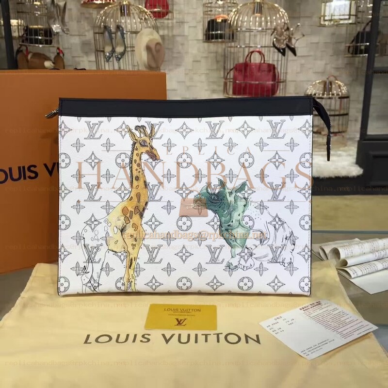 Replica Louis Vuitton White Savane Chapman Pochette Voyage MM