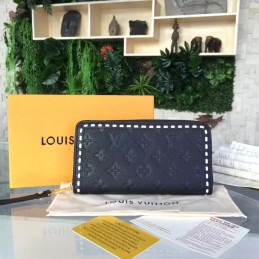 Replica Louis Vuitton Black Embossed Monogram White Stitch Zippy Wallet