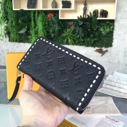 Replica Louis Vuitton Black Embossed Monogram White Stitch Zippy Wallet