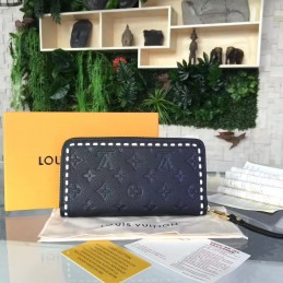 Replica Louis Vuitton Black Embossed Monogram White Stitch Zippy Wallet