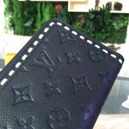 Replica Louis Vuitton Black Embossed Monogram White Stitch Zippy Wallet
