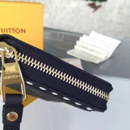 Replica Louis Vuitton Black Embossed Monogram White Stitch Zippy Wallet