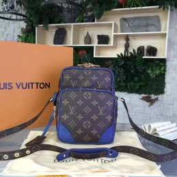 Replica Louis Vuitton Brown Monogram Blue Trim Camera Bag