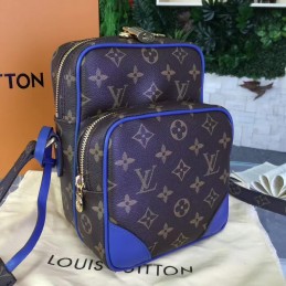 Replica Louis Vuitton Brown Monogram Blue Trim Camera Bag