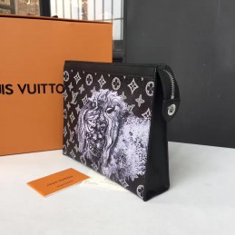 Replica Louis Vuitton Black Monogram Eclipse Lion Pochette Voyage MM