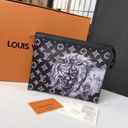 Replica Louis Vuitton Black Monogram Eclipse Lion Pochette Voyage MM