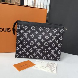 Replica Louis Vuitton Black Monogram Eclipse Lion Pochette Voyage MM