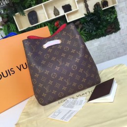 Replica Louis Vuitton Brown Monogram Red Drawstring Neo Noe MM