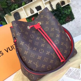 Replica Louis Vuitton Brown Monogram Red Drawstring Neo Noe MM