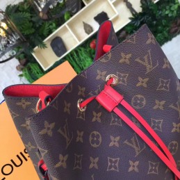 Replica Louis Vuitton Brown Monogram Red Drawstring Neo Noe MM