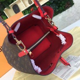 Replica Louis Vuitton Brown Monogram Red Drawstring Neo Noe MM