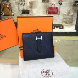 Replica Hermes Black Epsom Bearn Wallet Silver H Hardware