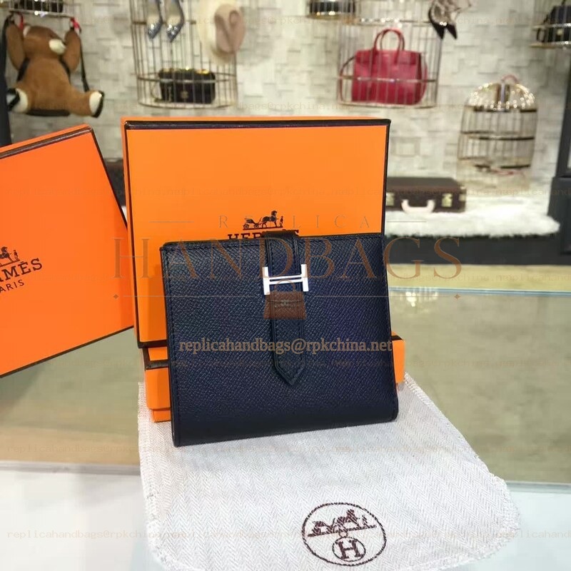 Replica Hermes Black Epsom Bearn Wallet Silver H Hardware