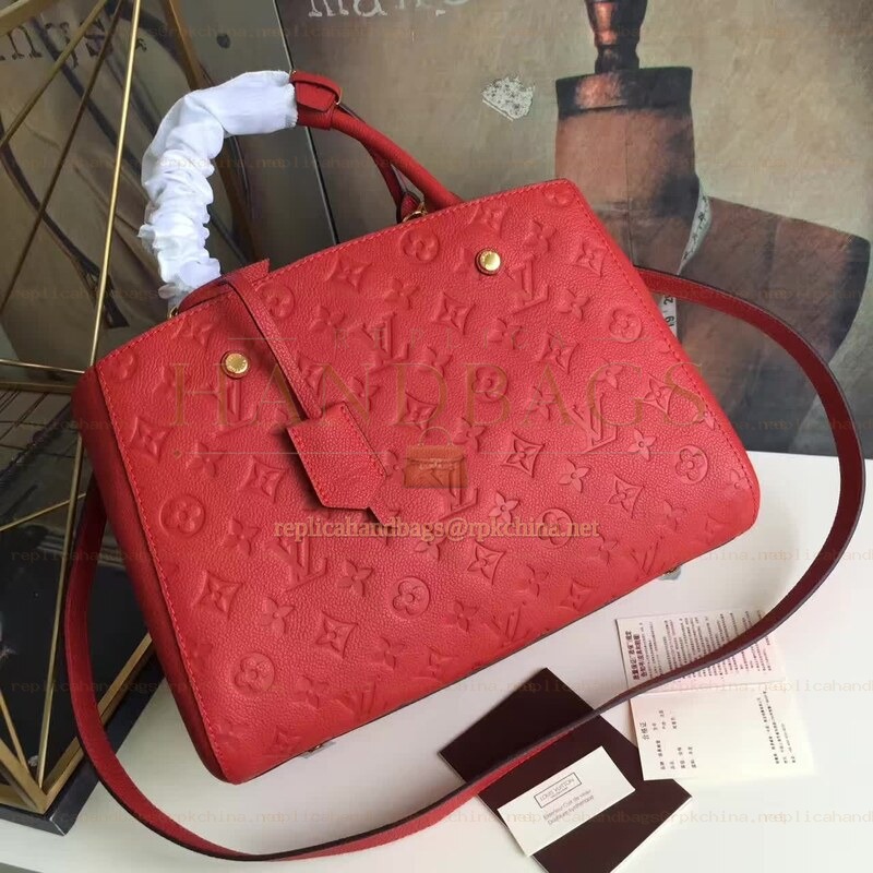 Replica Louis Vuitton Red Embossed Monogram Montaigne MM - Style 3