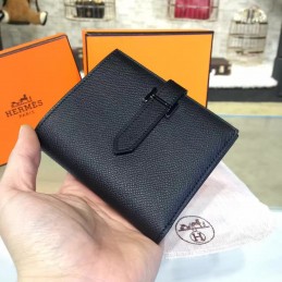 Replica Hermes Black Epsom Bearn Wallet Silver H Hardware