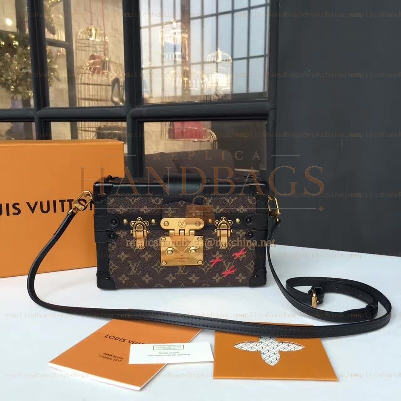 Replica Louis Vuitton Black Floral Petite Malle