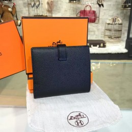 Replica Hermes Black Epsom Bearn Wallet Silver H Hardware