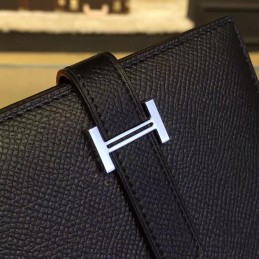 Replica Hermes Black Epsom Bearn Wallet Silver H Hardware