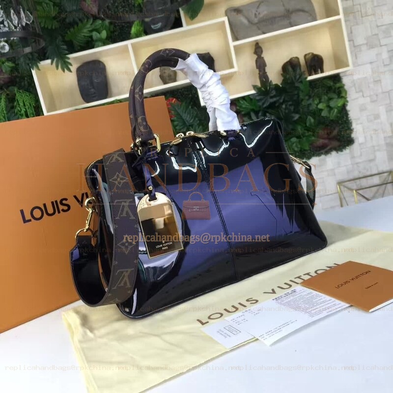 Replica Louis Vuitton Navy Blue Patent Monogram Miroir Tote