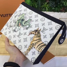 Replica Louis Vuitton White Savane Chapman Pochette Voyage MM Zip Pouch
