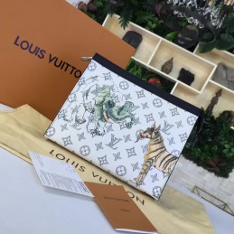 Replica Louis Vuitton White Savane Chapman Pochette Voyage MM Zip Pouch