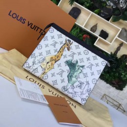 Replica Louis Vuitton White Savane Chapman Pochette Voyage MM Zip Pouch