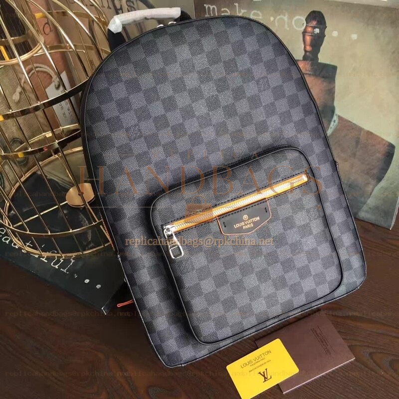Replica Louis Vuitton Black Damier Graphite Gold Zip Josh Backpack
