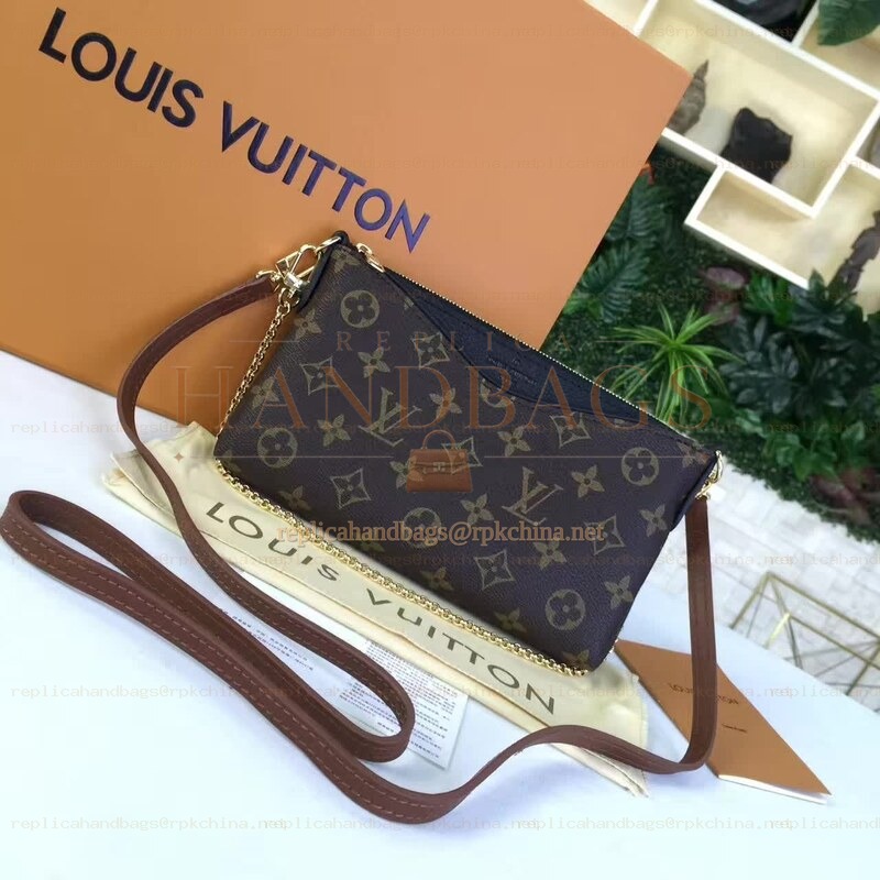 Replica Louis Vuitton Brown Monogram Brown Trim Pallas Clutch