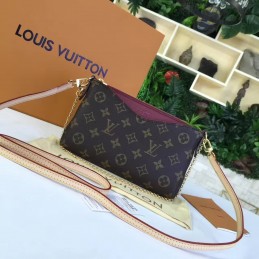 Replica Louis Vuitton Brown Monogram Burgundy Trim Pallas Clutch