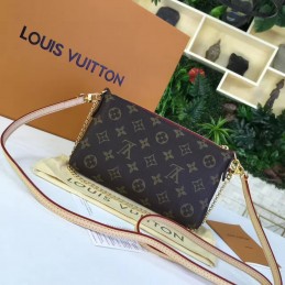 Replica Louis Vuitton Brown Monogram Burgundy Trim Pallas Clutch