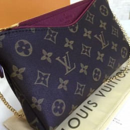 Replica Louis Vuitton Brown Monogram Burgundy Trim Pallas Clutch