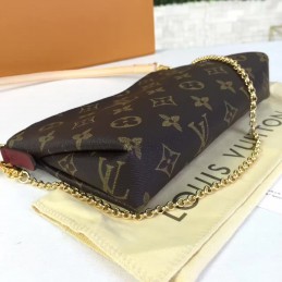 Replica Louis Vuitton Brown Monogram Burgundy Trim Pallas Clutch