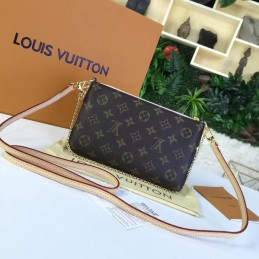 Replica Louis Vuitton Brown Monogram Pale Pink Trim Pallas Clutch