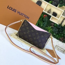 Replica Louis Vuitton Brown Monogram Pale Pink Trim Pallas Clutch