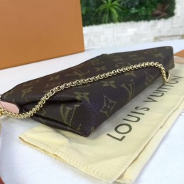 Replica Louis Vuitton Brown Monogram Pale Pink Trim Pallas Clutch