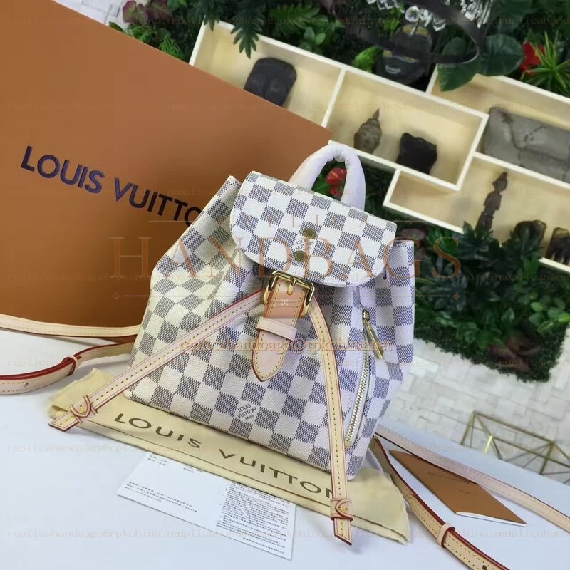 Replica Louis Vuitton White Damier Azur Beige Trim Sperone BB Backpack