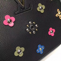 Replica Louis Vuitton Black Floral Studded Capucines BB