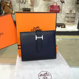 Replica Hermes Black Bearn Compact Wallet Silver Hardware