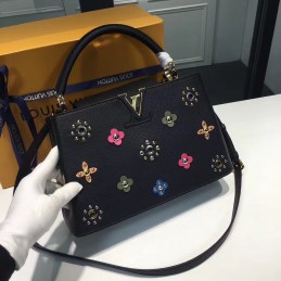 Replica Louis Vuitton Black Floral Studded Capucines BB